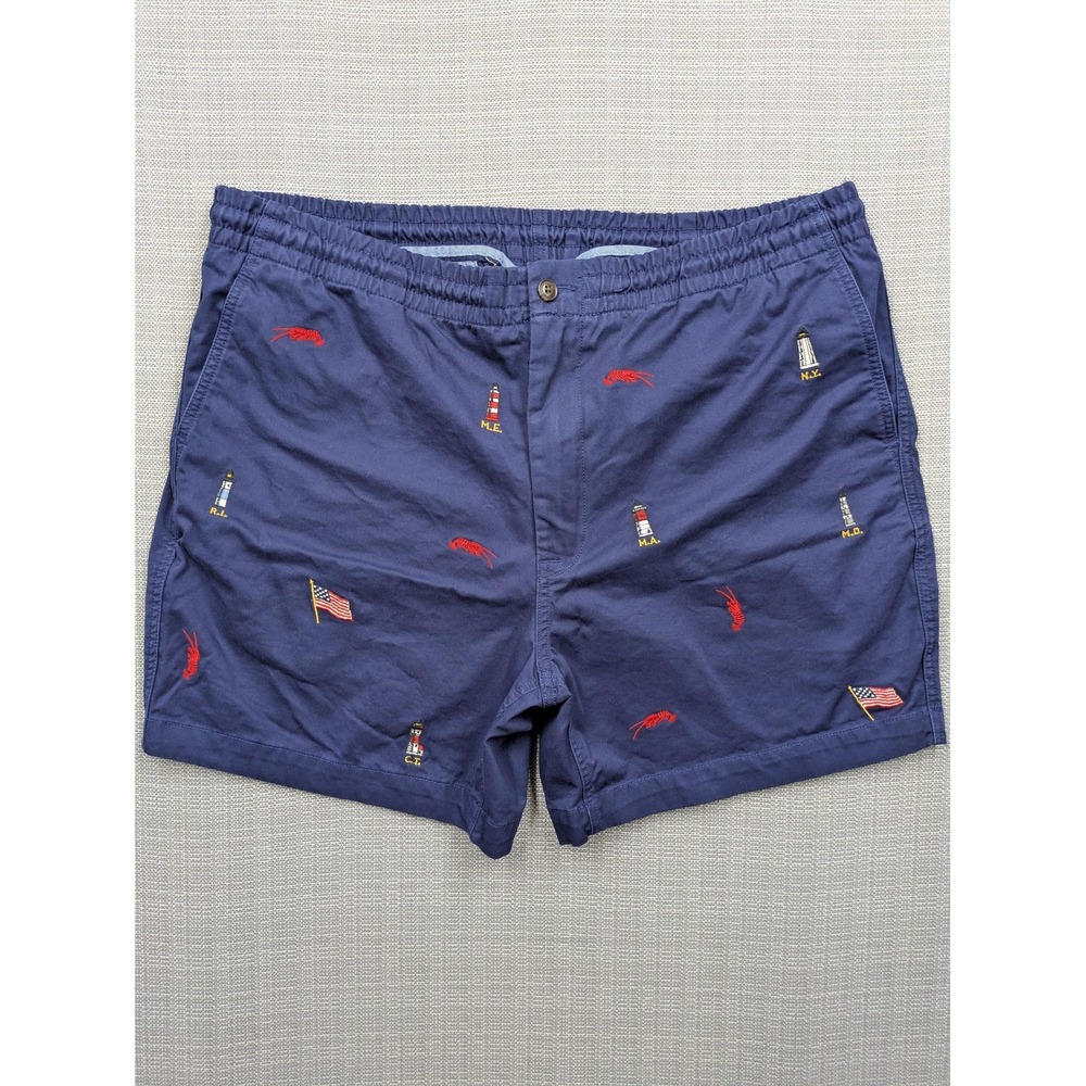 Polo Ralph Lauren Shorts Mens 2XL Blue Lobster Lighthouse 5 Inseam Nautical Flag